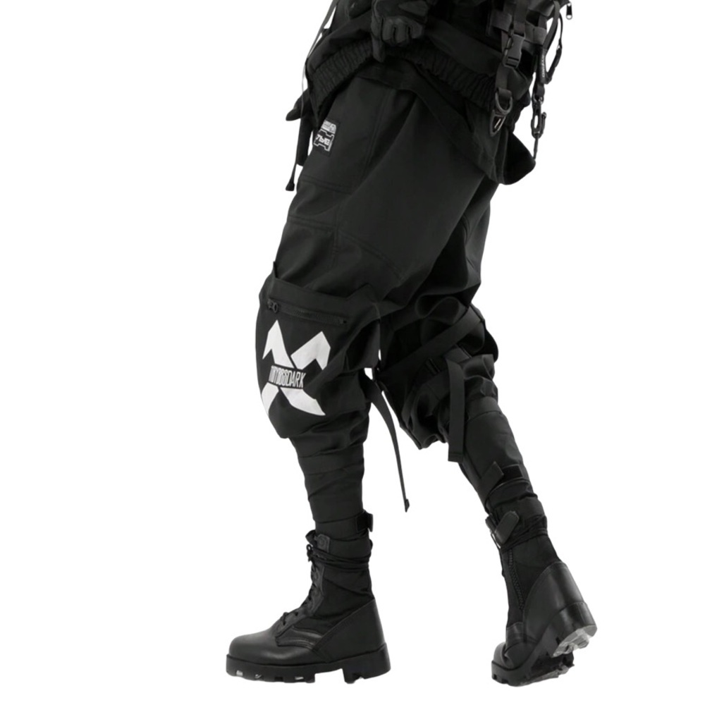 Goth Y2K mens paratrooper, cyber techno, raver pants. Patchwork tactical pants - Picture 4 of 9